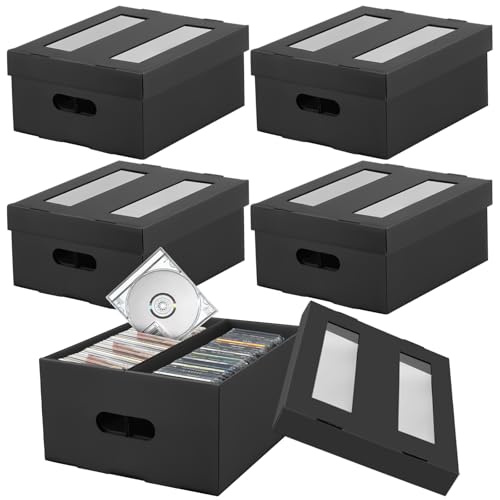 AOBOPLE CD-Aufbewahrungsboxen, 5 Stück, 2 Fächer, CD-Hüllen, Papp-CD-Hülle mit PVC-Fensterdeckel, hält 60 CDs in vollen Schmuckhüllen, 120 CDs in schlanken Hüllen und 330 CDs in CD-Hüllen von AOBOPLE