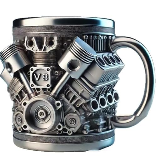 AOBUJDUB Kaffeetasse Für Autos, V6/V8 Motorbecher, Personalisierte Kaffeetassen mit Griffen, Perfekt Für Autoliebhaber V8 TWO(V8) von AOBUJDUB