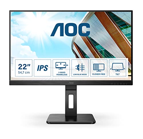 AOC 22P2DU - 22 Zoll FHD Monitor, höhenverstellbar (1920x1080, 75 Hz, VGA, DVI, HDMI, USB Hub) schwarz von AOC