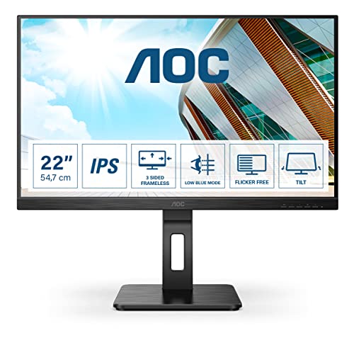 AOC 22P2Q - 22 Zoll FHD Monitor, höhenverstellbar (1920x1080, 75 Hz, VGA, DVI, HDMI, DisplayPort, USB Hub) schwarz von AOC