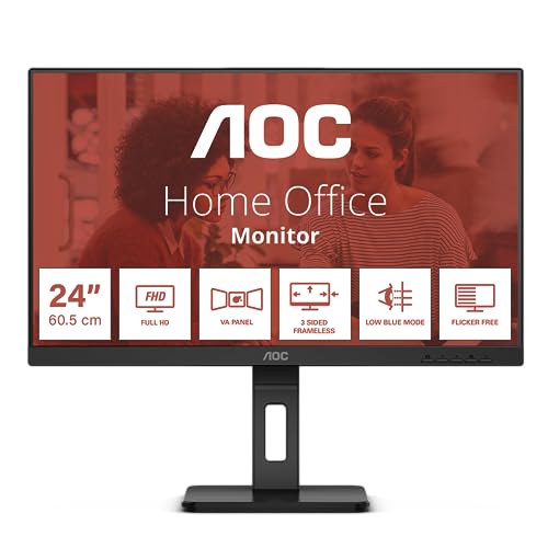 AOC 24E3QAF - 24 Zoll Full HD Monitor, Lautsprecher, höhenverstellbar (1920x1080, 75 Hertz, VGA, HDMI, DisplayPort) schwarz von AOC