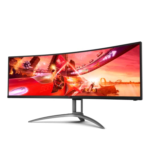 AOC Agon 493UCX2 - 49 Zoll DQHD Curved Gaming Monitor, 165 Hz, 1 ms, HDR400, FreeSync Premium Pro (5120x1440, HDMI, DisplayPort, USB-C, USB Hub) schwarz/rot von AOC