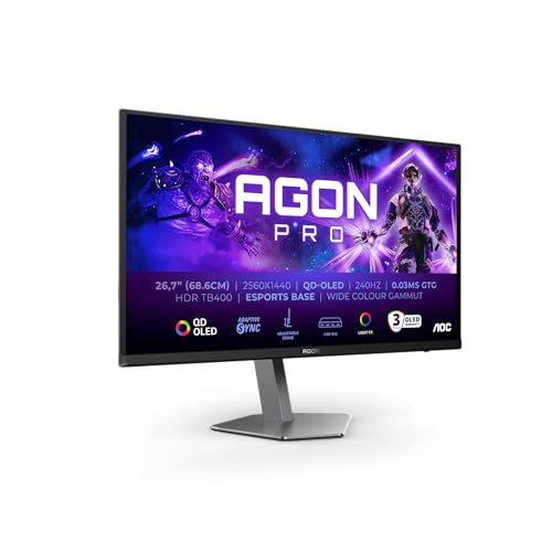 AOC Agon PRO AG276QZD2-27 Zoll QHD OLED Monitor, 240 Hz, 0,03 ms GtG, FreeSync Premium Pro, G-Sync comp., HDR400 (2560x1440, 2X HDMI 2.0, DisplayPort, USB Hub) schwarz von AOC