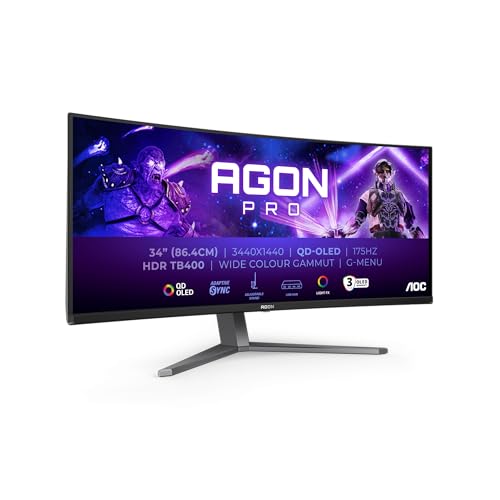 AOC Agon PRO AG346UCDAM - 34 Zoll WQHD OLED Curved Gaming Monitor, 175 Hz, 0.03 ms, FreeSync Premium Pro, G-Sync comp., HDR400 (3440x1440, 2X HDMI, DisplayPort, USB Hub) schwarz von AOC