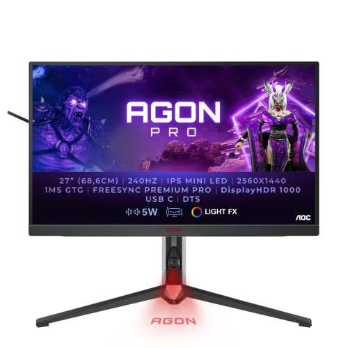 AOC Agon Pro AG274QZM - 27 Zoll QHD Gaming Monitor, 240 Hz, 1 ms, FreeSync, G-Sync Compatible, HDR1000 (2560x1440, HDMI, DisplayPort, USB-C, USB Hub) schwarz von AOC