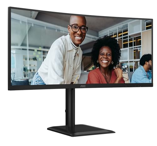 AOC CU34E4CV 34 Zoll WQHD-Monitor, 120 Hz, VA, 4 ms MPRT, Adaptive Sync, HDR Ready/HDR10, Höhenverstellung, Lautsprecher, (3440 x 1440, HDMI 2 x 2.0, DP 1 x 1.4 USB-Hub) Schwarz von AOC