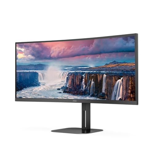 AOC CU34V5C - 34 Zoll WQHD Curved Monitor, Lautsprecher, höhenverstellbar (3440x1440, 100 Hz, HDMI, DisplayPort, USB-C, USB Hub) schwarz von AOC