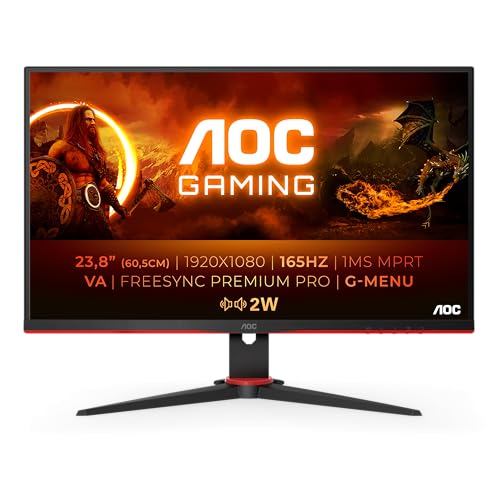AOC Gaming 24G2SAE - 24 Zoll FHD Monitor, 165 Hz, 1ms, FreeSync Premium (1920x1080, VGA, HDMI, DisplayPort) schwarz/rot von AOC