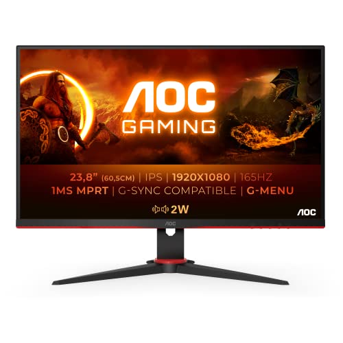 AOC Gaming 24G2SPU - 24 Zoll FHD Monitor, 165 Hz, 1 ms, FreeSync Premium (1920x1080, VGA, HDMI, DisplayPort, USB Hub) schwarz/rot von AOC