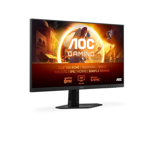 AOC Gaming 24G4XED - 24 Zoll Full HD Monitor, 180 Hz, 1 ms, FreeSync Prem., G-Sync comp., HDR10 (1920x1080, 2X HDMI 2.0, 1x DisplayPort 1.4) schwarz/grau von AOC