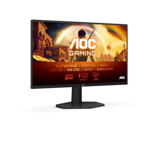 AOC Gaming 25G42E - 25 Zoll Full HD Monitor, 180 Hz, 1 ms, FreeSync Prem., G-Sync comp., HDR10 (1920x1080, 1x HDMI 2.0, 1x DisplayPort 1.4) schwarz von AOC