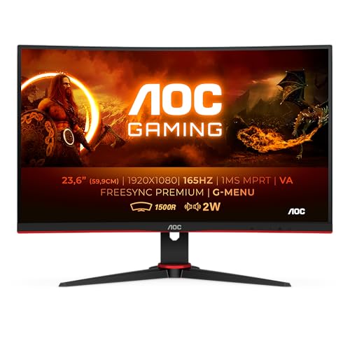 AOC Gaming C24G2AE - 24 Zoll FHD Curved Monitor, 165 Hz, 1ms, FreeSync Premium (1920x1080, HDMI, DisplayPort) schwarz von AOC