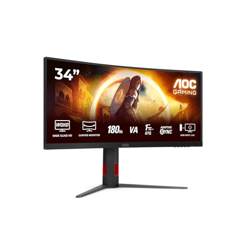 AOC Gaming CU34G4-34 Zoll Quad HD Monitor, 180 Hz, 1 ms, FreeSync Prem., HDR10 (2560x1440, 1x HDMI 2.0, 1x DisplayPort 1.4) schwarz-rot von AOC