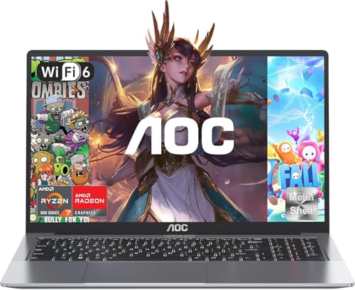 AOC 16,1 Zoll Laptop Ryzen7 5700U,bis zu 4.3GHz,RAM 16 GB DDR4 512 GB NVMe SSD, Tastatur mit Hintergrundbeleuchtung Computer,WiFi6,HDMI,1920 * 1080 FHD Computer,Metallgehäuse von AOC