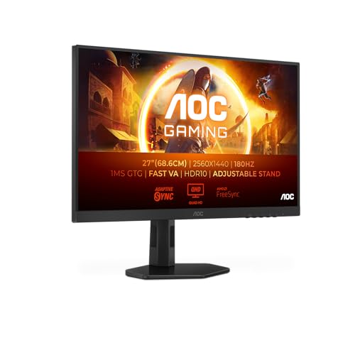 AOC Gaming Q27G4XD - 27 Zoll Quad HD Monitor, 180 Hz, 1 ms, FreeSync. Prem., G-Sync comp., HDR400 (2560x1440, 2X HDMI 2.0, 1x DisplyPort 1.4, USB Hub) schwarz von AOC