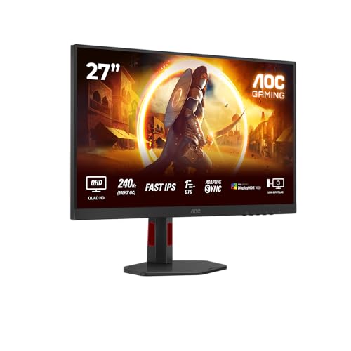 AOC Gaming Q27G4ZR - 27 Zoll Quad HD Monitor, 240 Hz, 1 ms, G-Sync comp., HDR400 (2560 x 1440, 2X HDMI 2.0, DisplayPort 1.4) schwarz-rot von AOC