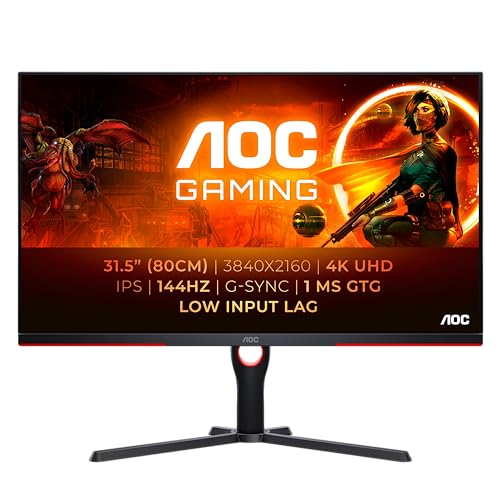 AOC Gaming U32G3X - 32 Zoll 4K UHD Monitor, 144Hz, IPS, 1ms GTG, G-Sync kompatibel, Low input Lag, HDR400, Höhenverstellbar (3840 x 2160, HDMI 2.1 / DP 1.4 ) von AOC