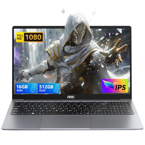 AOC Laptop,lntel Alder Lake N97,Up to 3.6GHz,16 GB DDR4,512 GB SSD(Unterstützt Erweiterung 2 TB),Büro Notebook Computer,Metall gehäuse,180°-Faltung,HDMI,WiFi von AOC