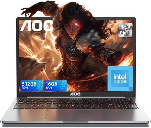 AOC Laptop lntel N97, Up to 3.6 GHz, 16 GB DDR4, 512 GB SSD (Supports Extension 2 TB), 15.6 Inch Notebook Computer, Metal Housing, 180° Rotation, HDMI, WiFi von AOC
