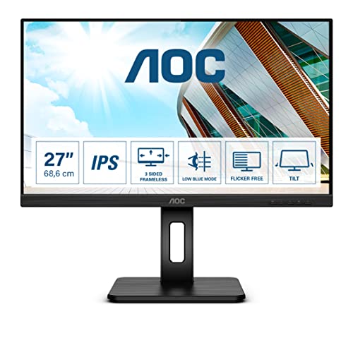 AOC Q27P2Q - 27 Zoll QHD Monitor, höhenverstellbar (2560x1440, 75 Hz, VGA, HDMI, DisplayPort, USB Hub) schwarz von AOC