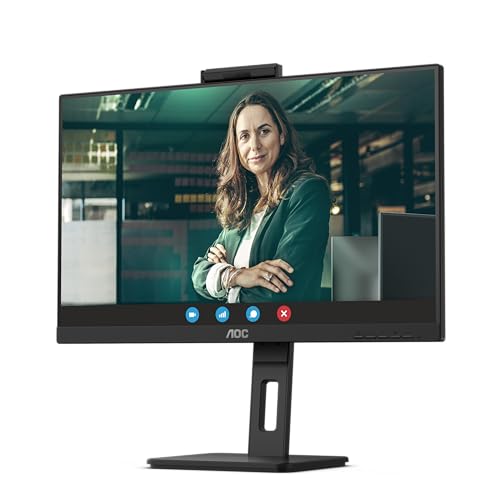 AOC Q27P3QW - 27 Zoll QHD Monitor, 2 MP Webcam, höhenverstellbar, Lautsprecher (2560x1440, 75 Hz, HDMI, DisplayPort, USB Hub) schwarz von AOC