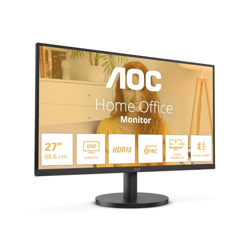 AOC U27B3M - 27 Zoll Ultra HD Monitor, Adaptive Synchronisation, HDR10 (3840x2160, 4K, 60 Hz, 2X HDMI 2.0, 1x DisplayPort 1.4) schwarz von AOC
