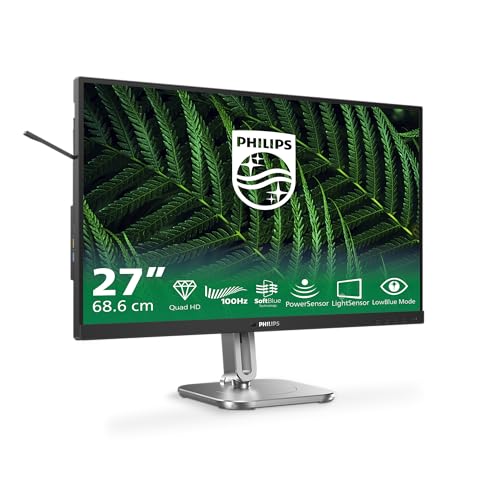 Philips 27B2G5200-27 Zoll Full HD Monitor, höhenverstellbar, Lautsprecher, Adaptive Sync (2560x1440, 75 Hz, 2X HDMI 1.4, 1x DisplayPort 1.2, USB Hub) dunkel/grau von Philips Monitors
