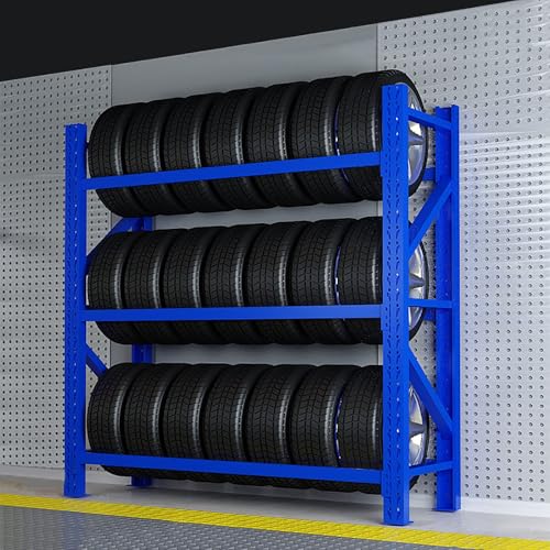 AOCDNEK Höhenverstellbares Reifenregal for die Garage, maximale Belastung 500kg, blau, 3 Etagen(59x19.6x78.7in) von AOCDNEK