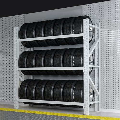 AOCDNEK Reifenregal, 3 verstellbare Ebenen, 1100 lb Tragkraft, for Garage, Autowerkstatt, weiß(78.7x19.6x78.7in) von AOCDNEK