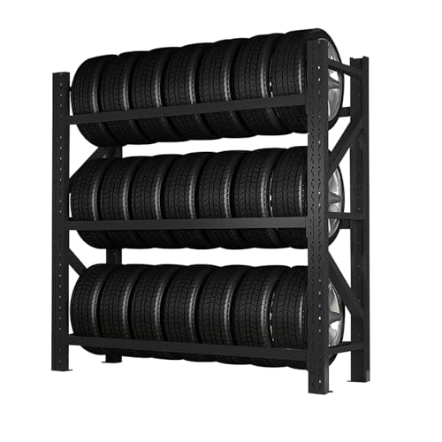 AOCDNEK Schweres Reifenlagerregal, Stahl, 500kg, Tragfähigkeit, for Autoreparaturwerkstätten Garagen(Black,78.7x19.6x78.7in) von AOCDNEK