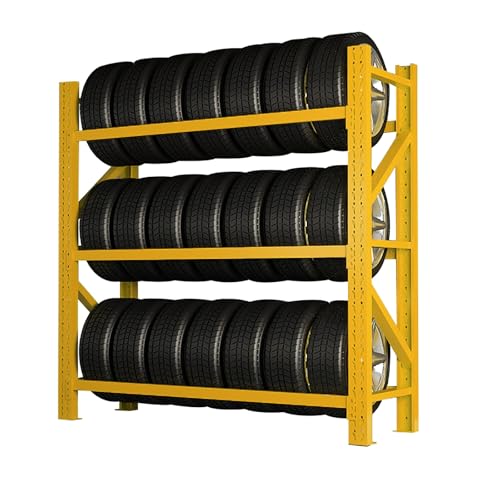 AOCDNEK Schweres Reifenlagerregal, Stahl, 500kg, Tragfähigkeit, for Autoreparaturwerkstätten Garagen(Yellow,59x19.6x78.7in) von AOCDNEK