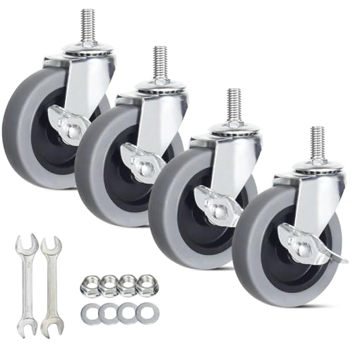 Lenkrollen, robuste Lenkrollen, Gewinde, kein Lärm, Lenkrollen, Set mit 4 Feststellrollen für Werkbank, Wagen (M12–1,75 x 25 mm, 10,2 cm) von AOCHENLY