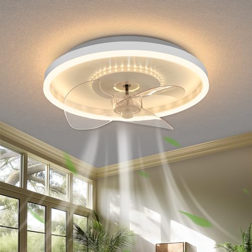 AOEH Deckenventilatoren Mit Beleuchtung LED Dimmbar Deckenlampe Mit Ventilator 6 Wind Modern Runde Leise Fan Deckenleuchte Mit Fernbedienung,47w Weiß Deckenventilator Für Schlafzimmer Wohnzimmer,40cm von AOEH