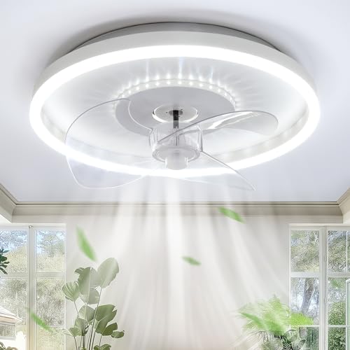 AOEH Deckenventilatoren Mit Beleuchtung LED Dimmbar Deckenlampe Mit Ventilator 6 Wind Modern Runde Leise Fan Deckenleuchte Mit Fernbedienung,52w Weiß Deckenventilator Für Schlafzimmer Wohnzimmer,50cm von AOEH