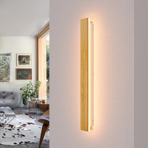 AOEH Holz Wandleuchte LED Wandlampe Lange Innen Wandbeleuchtung Moderne Dimmbare Wandleuchte Mit Fernbedienung 21W Holz Nachtlampe Wandlampen Für Schlafzimmer Wohnzimmer Flur Treppenhaus Lampen,60cm von AOEH