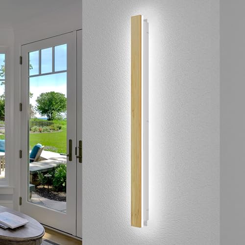 AOEH Holz Wandleuchte LED Wandlampe Lange Innen Wandbeleuchtung Moderne Dimmbare Wandleuchte Mit Fernbedienung 36W Holz Nachtlampe Wandlampen Für Schlafzimmer Wohnzimmer Flur Treppenhaus Lampen,100cm von AOEH