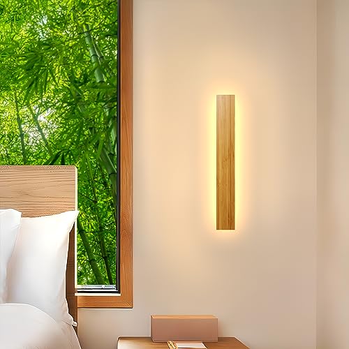 AOEH Holz Wandleuchte LED Wandlampe innen Bambus Holz Lange Wandlampe Warmweiß 12W 3000k holzlampe Modern Wandbeleuchtung Für Schlafzimmer Wohnzimmer Flur Treppenhaus Innenbeleuchtung Wandlampen,30cm von AOEH