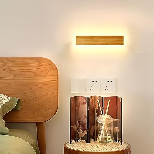 AOEH Holz Wandleuchte LED Wandlampe innen Bambus Holz Lange Wandlampe Warmweiß 7W 3000k holzlampe Modern Wandbeleuchtung Für Schlafzimmer Wohnzimmer Flur Treppenhaus Innenbeleuchtung Wandlampen,20cm von AOEH