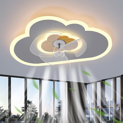 Deckenventilator mit Beleuchtung Dimmbar Wolken Ventilator Deckenleuchte Holz LED Fan Deckenventilator Mit Fernbedienung 47W 6 Wind Moderne Deckenventilator Licht Für Wohnzimmer Schlafzimmer,50CM von AOEH