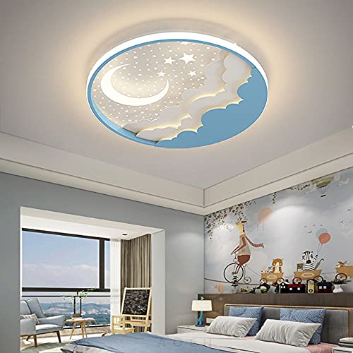 LED Kinder Deckenlampe Stern Mond Deckenleuchte Für Kinder Acryl Lampenschirm Stufenloses Dimmen mit Fernbedienung Ultradünn 6Cm Schlafzimmer Decke Kindergarten Beleuchtung-D40cm,40W,Blau von AOEH