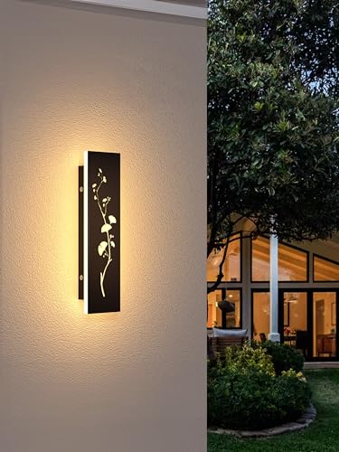 LED Wandlampe Aussen Lange Wandleuchte Ginkgo Wandlampe Schwarz Lang Ip65 Wasserdicht 3000k 12W Aluminium Villa Wandleuchte Für Gärten Terrassen Wohnzimmer Innen Wandleuchten Außenleuchte,30CM von AOEH