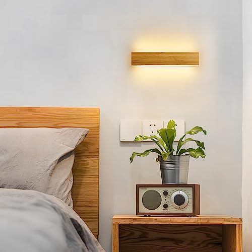 LED Wandleuchte Innen Holz Wandlampe Bambus Holz Lange Wandleuchte 7W WarmWeiß 3000k Lampe Holz Modern Wandbeleuchtung Für Schlafzimmer Wohnzimmer Flur Treppenhaus Innenbeleuchtung Nachtlampe,20cm von AOEH