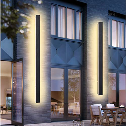 Lange Wandleuchte Villa Schwarze Wasserdicht Ip65 Aluminium Acryl Außen LED für Gärten, Terrassen,Schlafzimmer Wohnzimmer Innen wandleuchte,115cm/40w,Warm light von AOEH