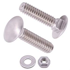 (8 Sets) 3/8-Zoll-16 x 1-1/2 Schlossschraube mit Sechskantmuttern und flachen Unterlegscheiben SAE, Rundkopf-Vierkantschrauben, 304 Edelstahl 18-8, Vollgewinde UNC von AOESIN