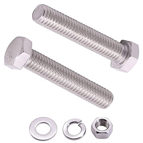 M12-1,75 x 50 mm (6 Sätze) Sechskantschrauben mit Sechskantmutter, große flache Unterlegscheiben und Sicherungsscheiben, Werkzeugsatz, Voll-Grobgewinde, Edelstahl 304 18-8 von AOESIN