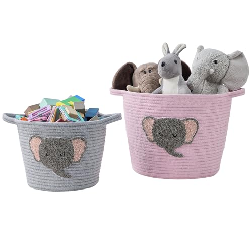 Elephant cotton basket with embroidery | Hand woven stackable toy storage basket | For blankets, pets & nursery (30x25cm) von AOFANGSHIYE
