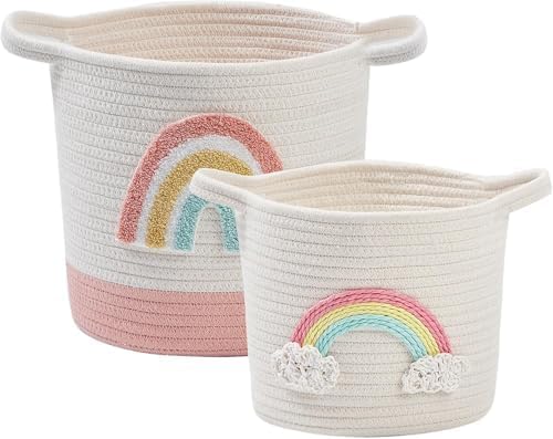 AOFANGSHIYE Aufbewahrungskörbe, 2PCS Spielzeugkorb, Geschenkkörbe leer, Regenbogenkorb, Gewebter Korb mit Griffen von AOFANGSHIYE
