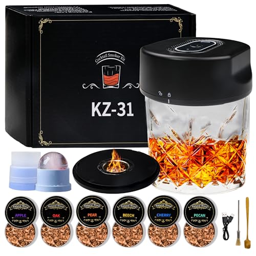 Wiederaufladbarer Cocktail Smoker Kit mit Holzspänen, Elektrischer Whiskey Smoker mit eingebautem Feuerzeug, Old Fashioned Drink Smoker (Elektrisch ohne Beleuchtung) von AOFEGRLT