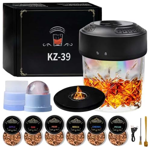 Wiederaufladbares Cocktail-Räucher-Kit mit Holzspänen, elektrischer Whisky-Smoker mit eingebautem Feuerzeug, altmodischer Getränkesmoker (elektrisch + Beleuchtungsfunktion) von AOFEGRLT