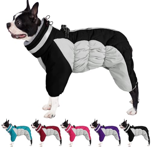 AOFITEE Ganzkörper Hundemantel, warme Fleece-Hundejacke, winddichter Hunde-Wintermantel mit Geschirr integriert, reflektierender Rollkragen-Hunde-Schneejacke, Schneeanzug, vierbeiniger Puffermantel von AOFITEE